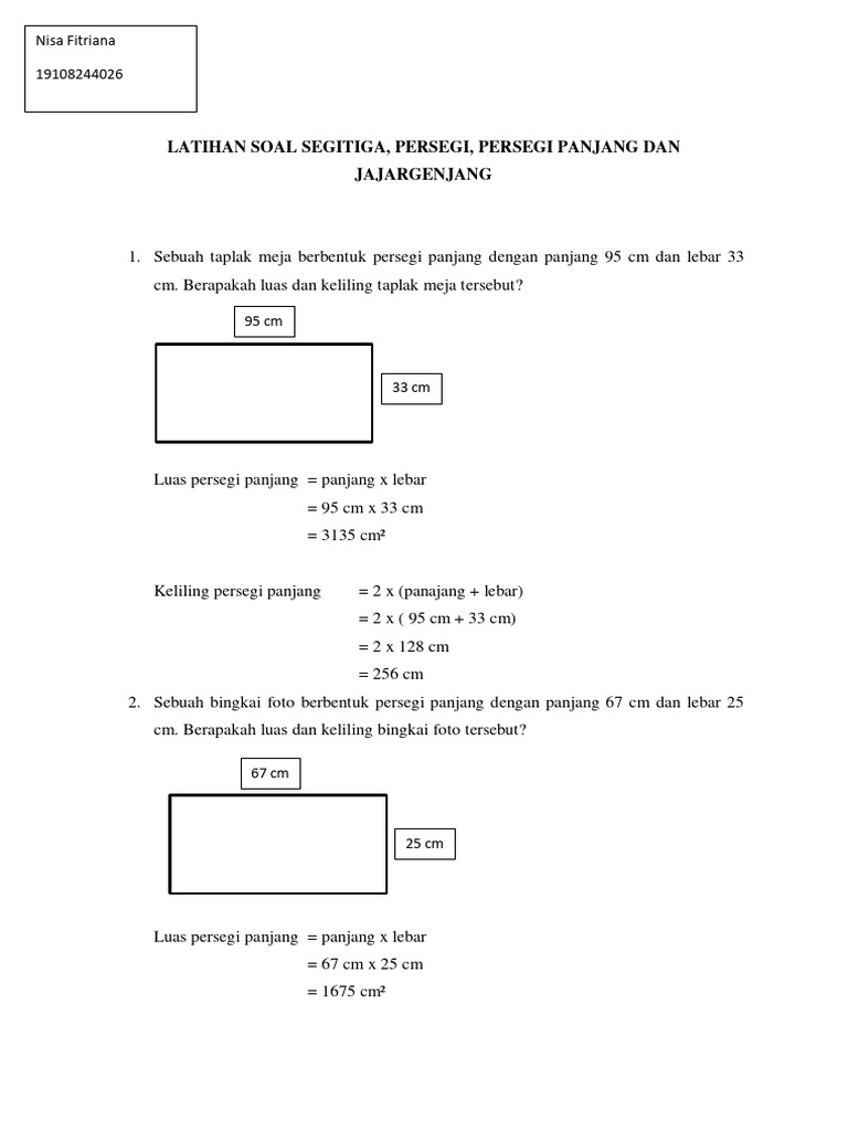 Latihan Soal Segitiga, Persegi, Persegi Panjang, Jajargenjang | PDF