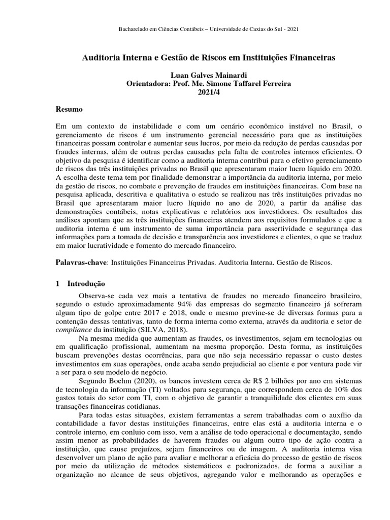 TCC - Auditoria Interna e Gestão de Riscos em Instituições Financeiras ...