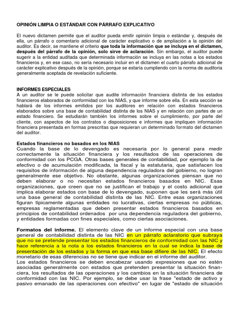 OPINIÓN LIMPIA O ESTÁNDAR CON PÁRRAFO EXPLICATIVO 