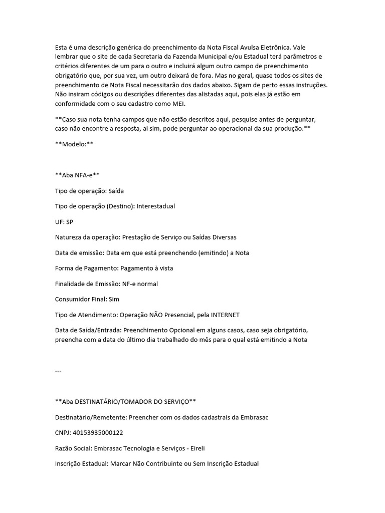 Instruções para Preenchimento de NFA-e | PDF | Recibo