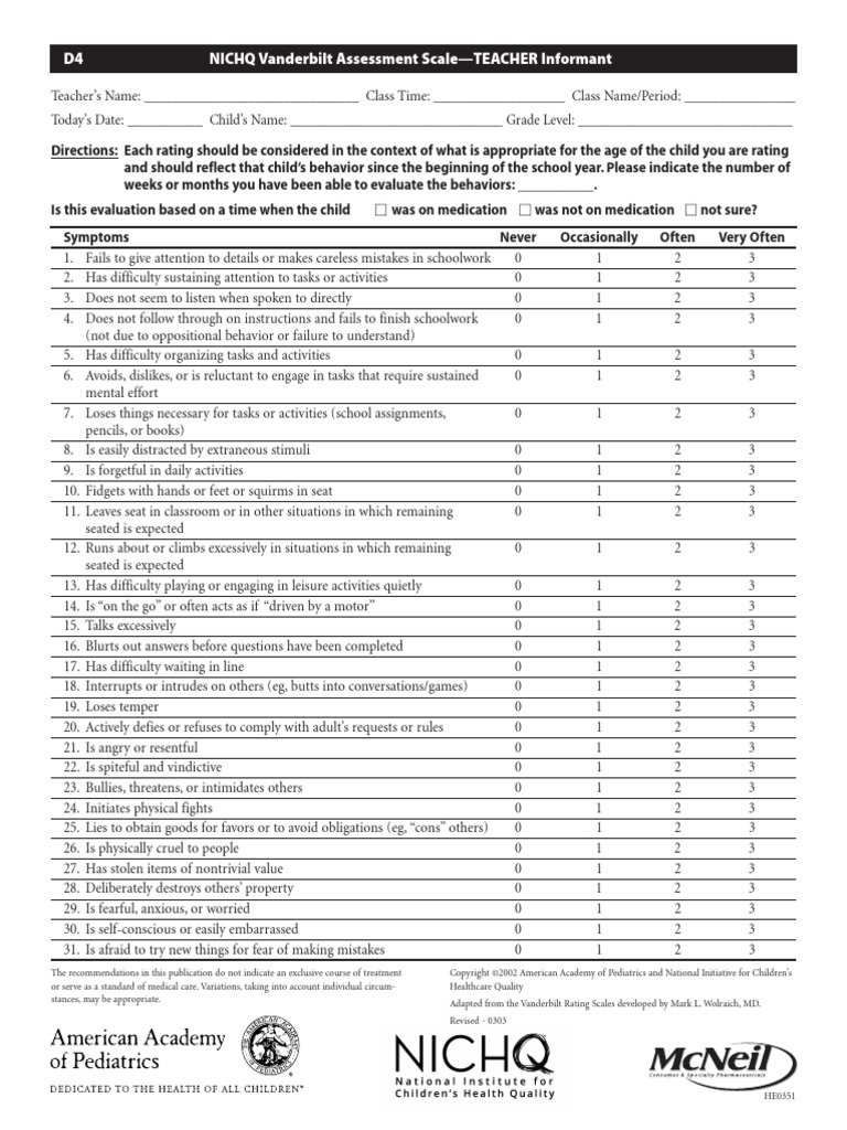 Vanderbilt teacher pdf attention human development