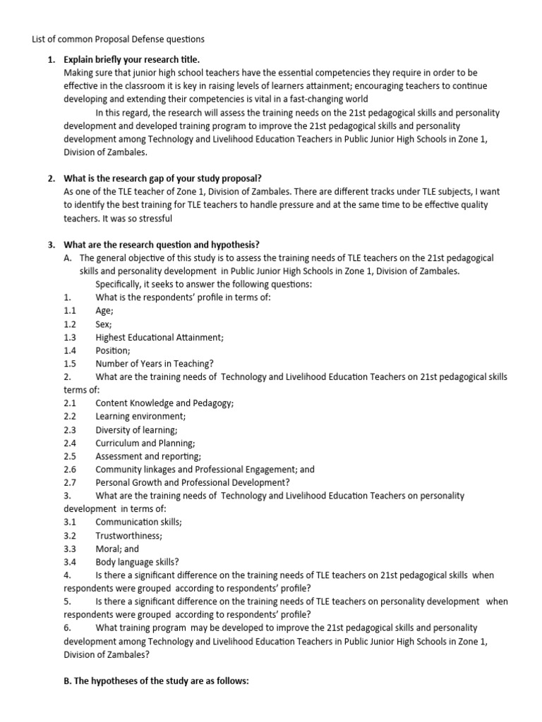 List of common proposal defense questions pdf