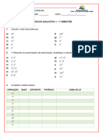 Exercicio - Potenciação - 8 Ano