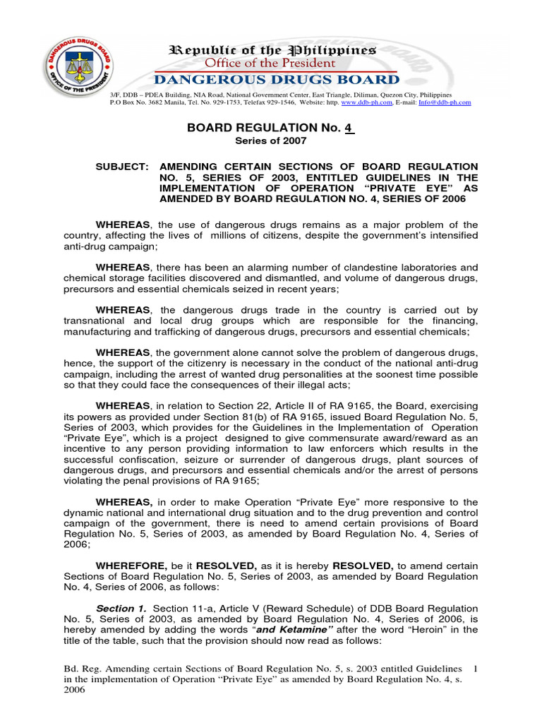Amendments to Operation 