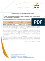 Processo Seletivo - Comunicado #112/2022: Serviço Nacional de Aprendizagem Comercial