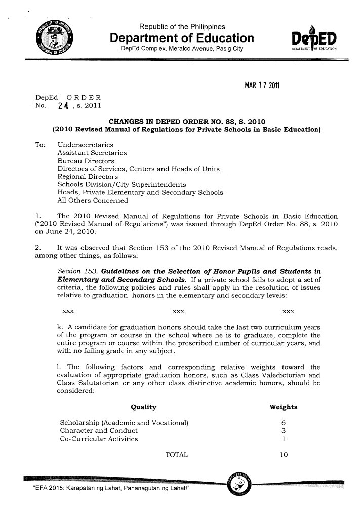 DepED Order No. 24 S. 2011new | PDF