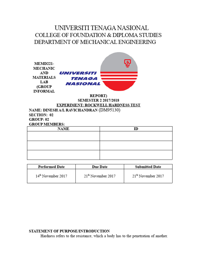 Lab Report HARDNESS TEST PDF