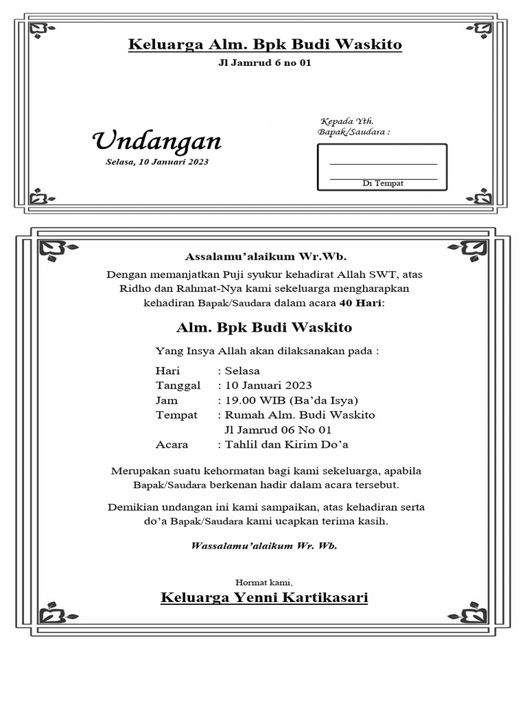 Undangan 40 Hari | PDF