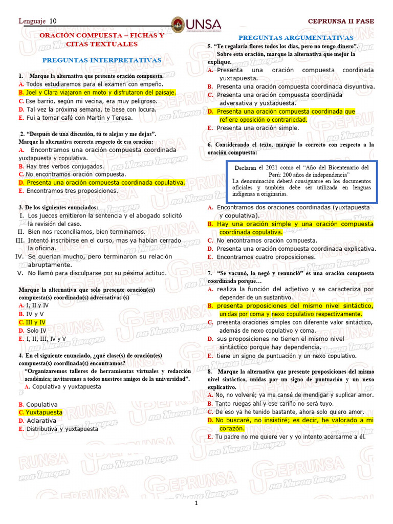 Análisis de Oraciones Compuestas | PDF | Artes del Lenguaje y Comunicación