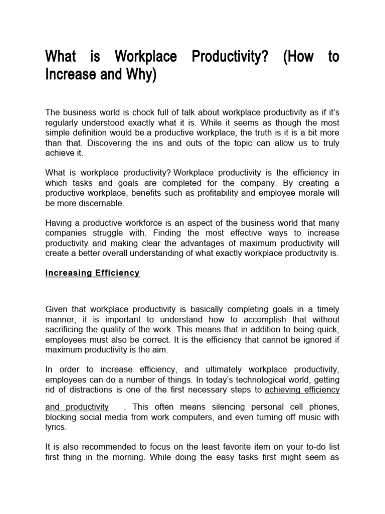Boosting Workplace Productivity Explained | PDF