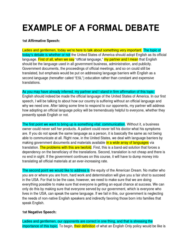Example Script - Formal Team Debate - WikiHow - HIGHLIGHTED | PDF ...