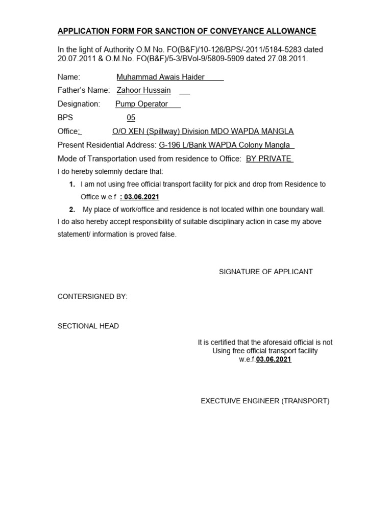 Conveyance Allowance PDF Physical Sciences Transport
