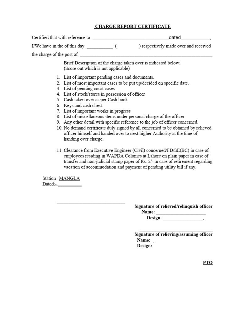 Charge Report Certificate Format | PDF | Cash | Business