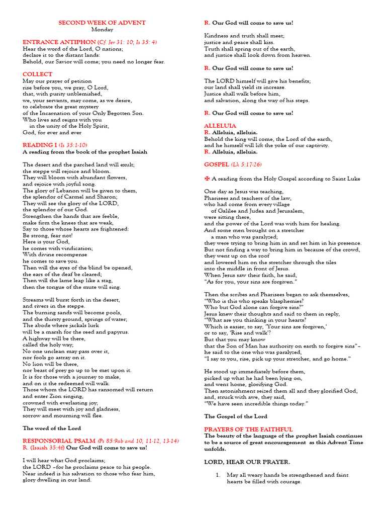 Monday of Advent Week II | PDF | Glory (Religion) | Jesus
