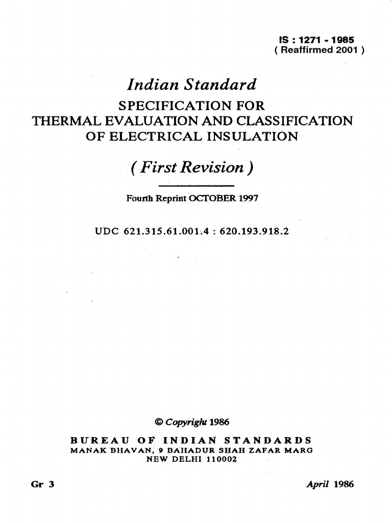 1271 Spcs For Thermal Evaluation & Classification of Ele. Insulation