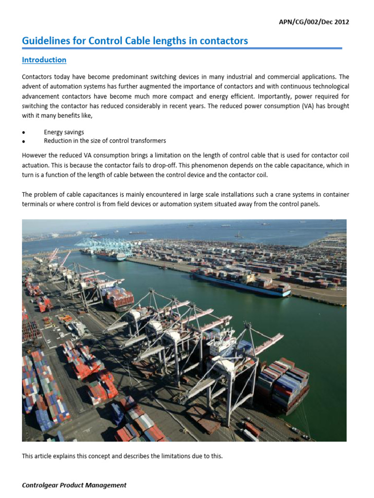 Tech Article Control Cable Lengths For Contactors PDF Inductor