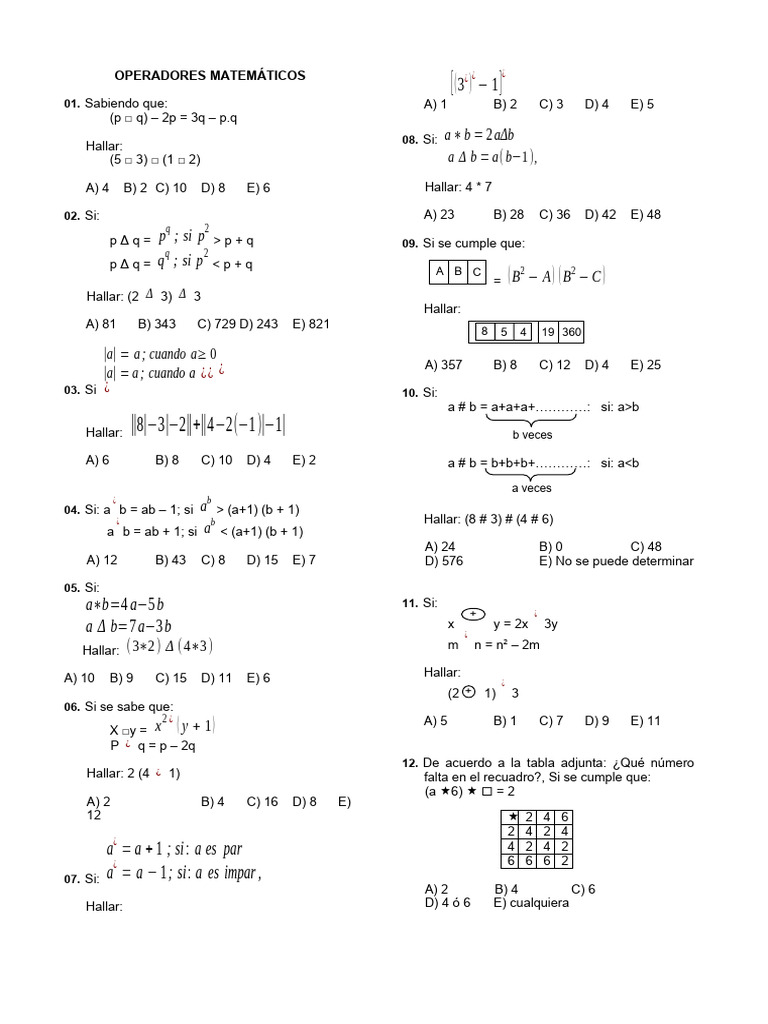 Operaciones Matemáticas y Problemas | PDF | Métodos y materiales de ...