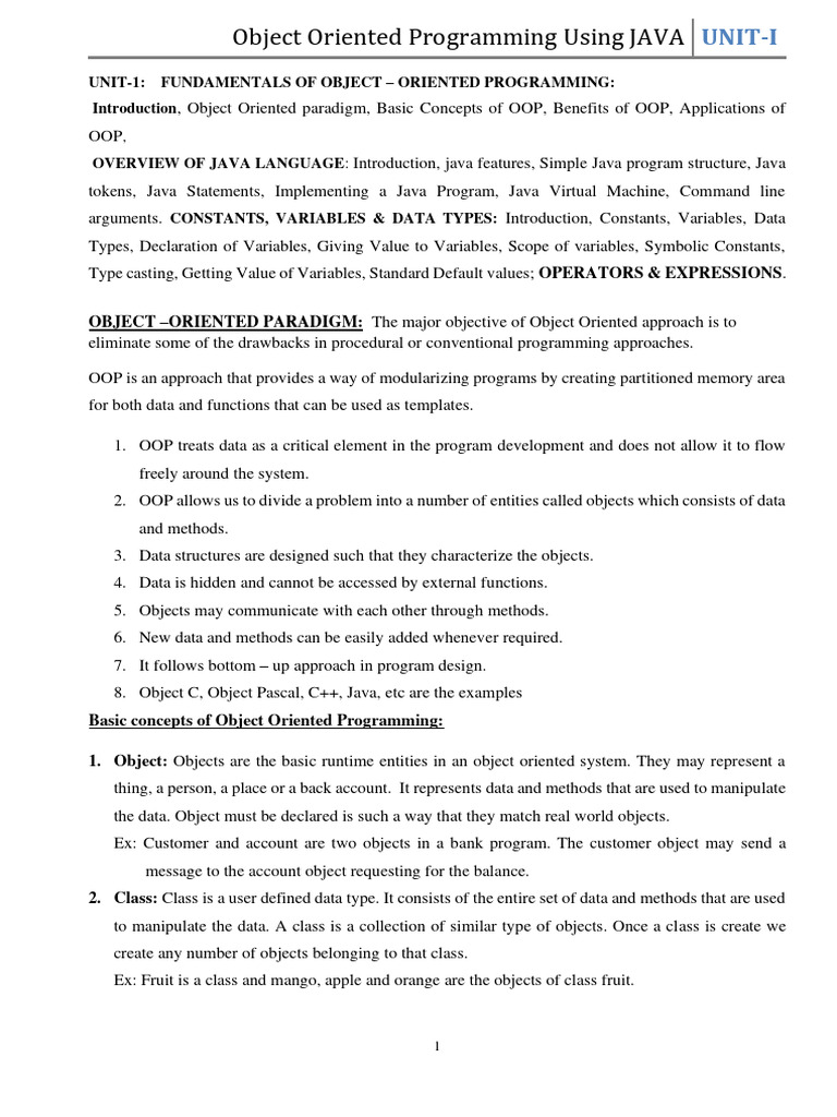 III_SEM_JAVA_UNIT-1 | PDF