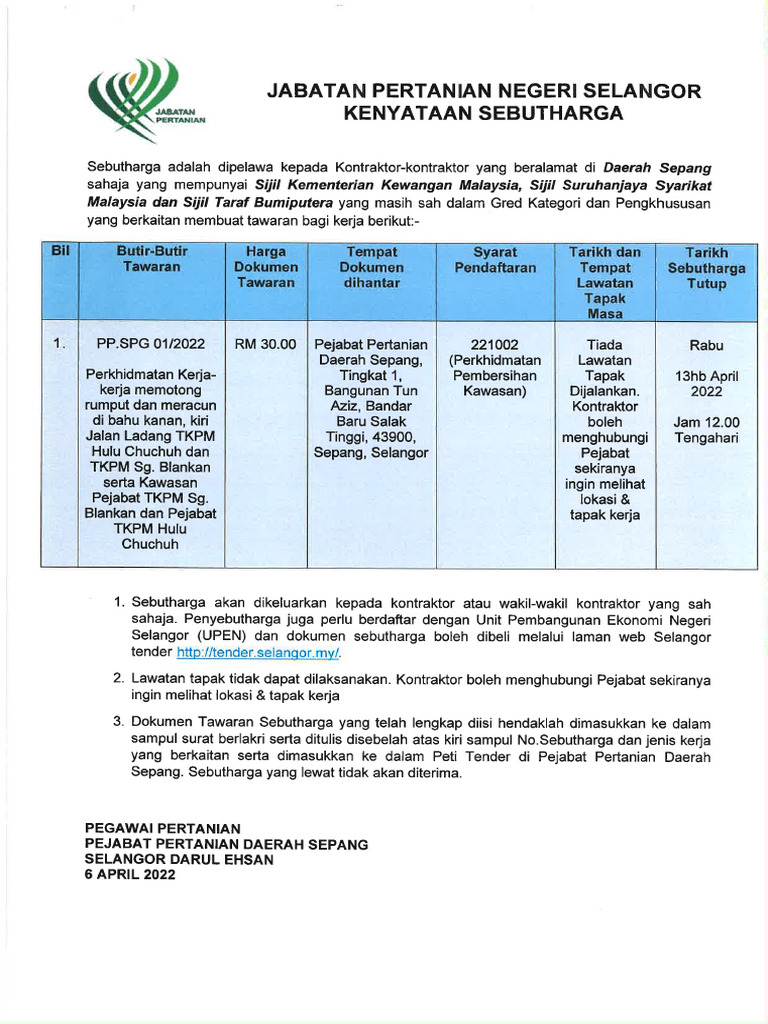 Dokumen Sebut Harga PP - SPG.01-2022 | PDF