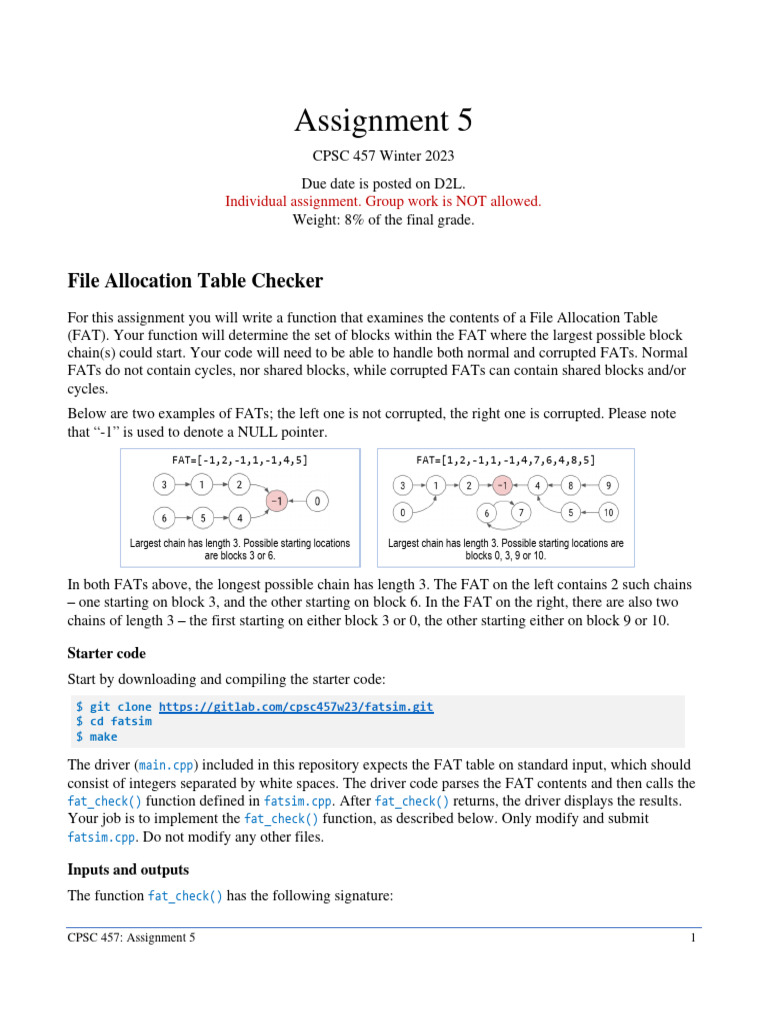 Assignment 5: File Allocation Table Checker | PDF | Function ...
