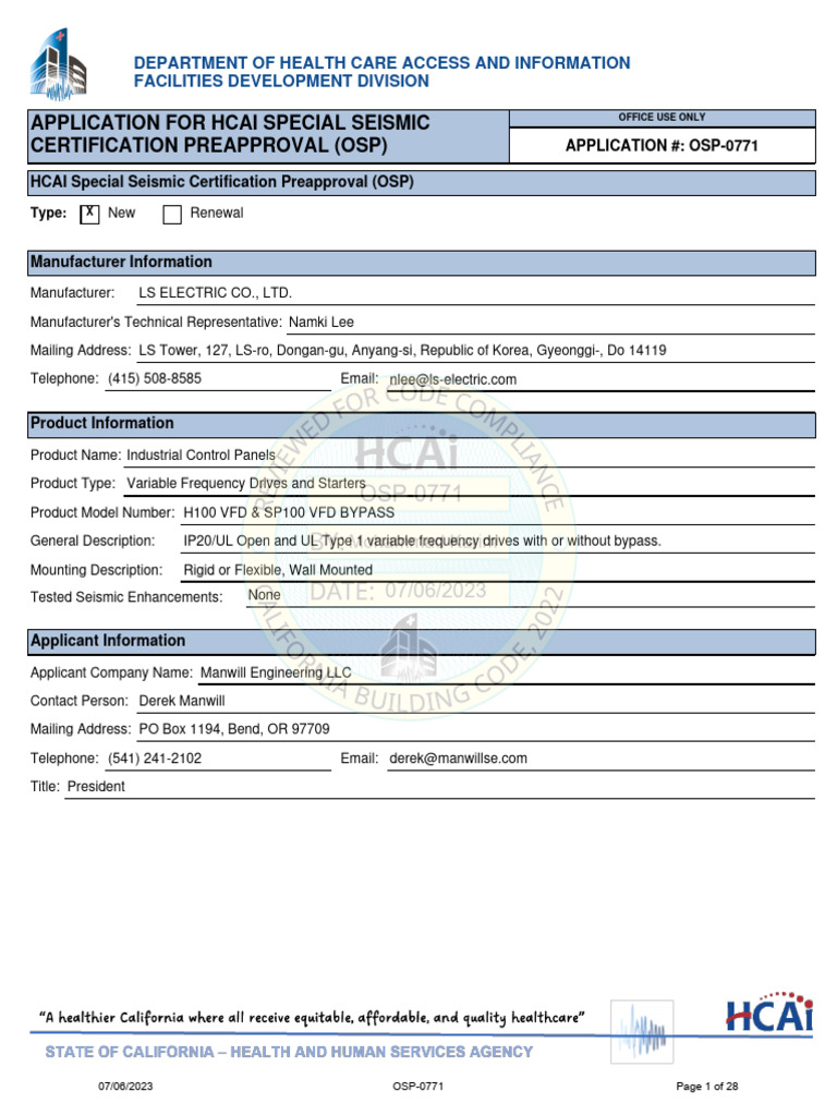 HCAI Seismic Certification Application | PDF | Electrical Engineering ...