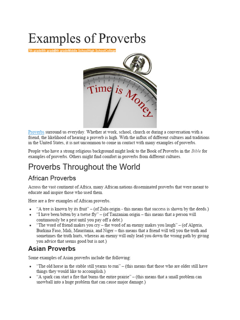 Global Examples of Proverbs Explained | PDF