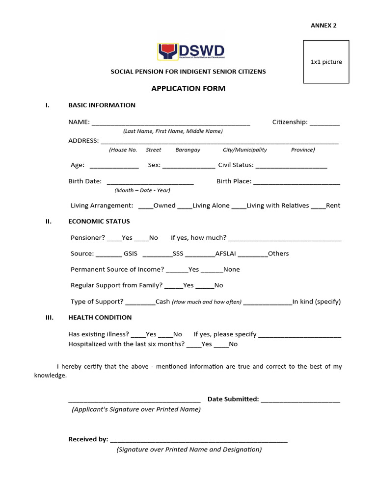 Social Pension Application Form | PDF
