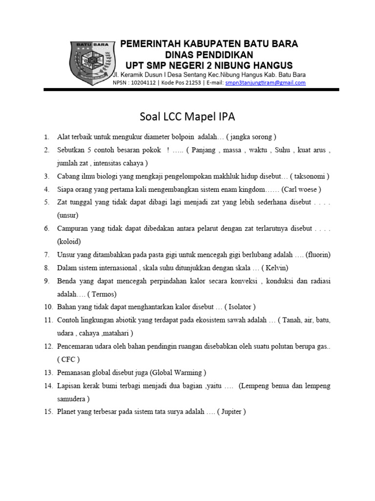 Soal LCC Mapel IPA untuk SMP | PDF