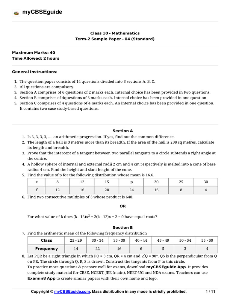 2022 10 SP Maths S 04 | PDF | Circle | Area