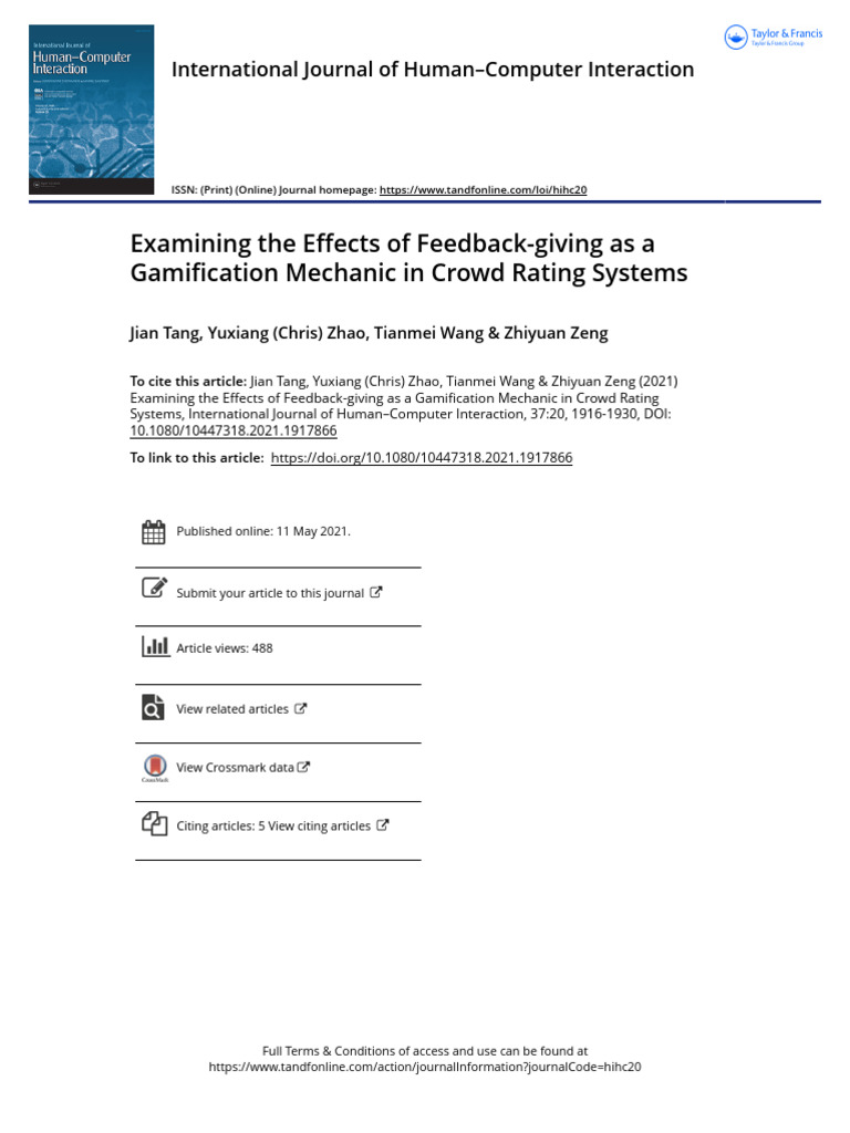 Gamification in Crowd Rating Systems | PDF | Motivation | Motivational