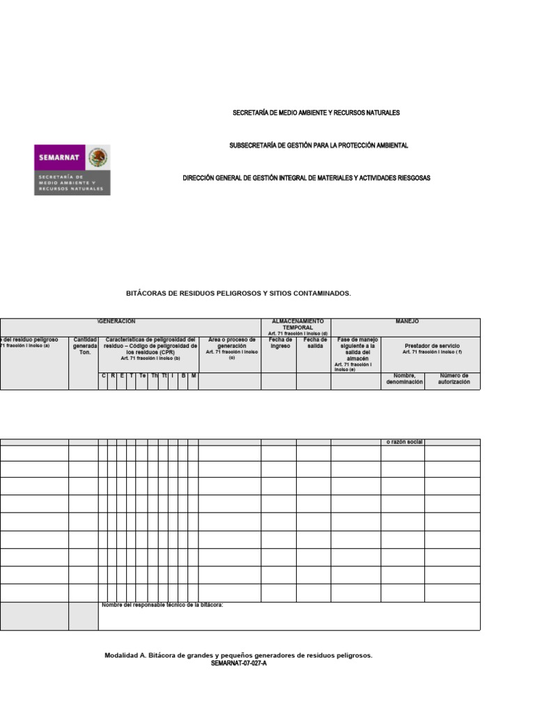Bitacora RP Semarnat | PDF | Residuos | Entorno natural