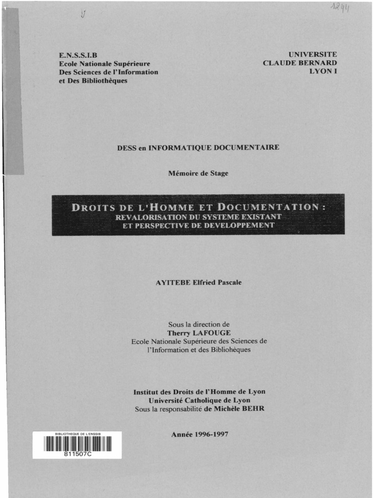 Droits de L Homme Et Documentation Revalorisation Du Systeme Existant ...