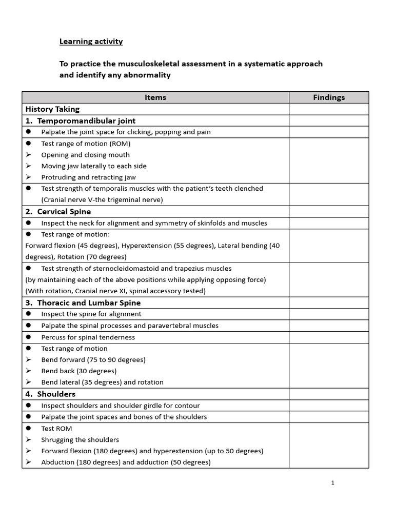 Physical Examination of Musculoskeletal System PDF Anatomical Terms