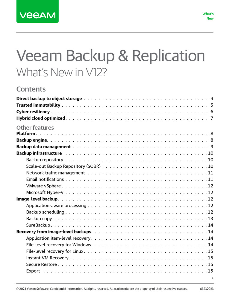 Veeam Backup & Replication V12 Features | PDF | Backup | Cloud Computing