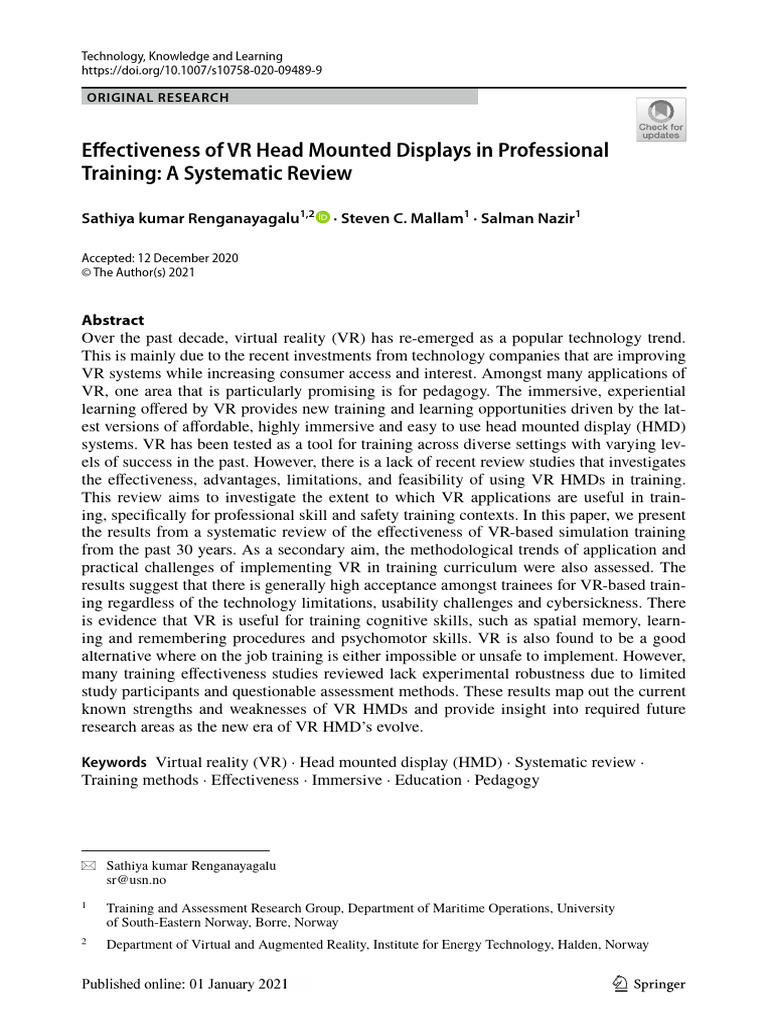 VR HDM in Proffesional Training - A Systematic Review | PDF | Virtual ...