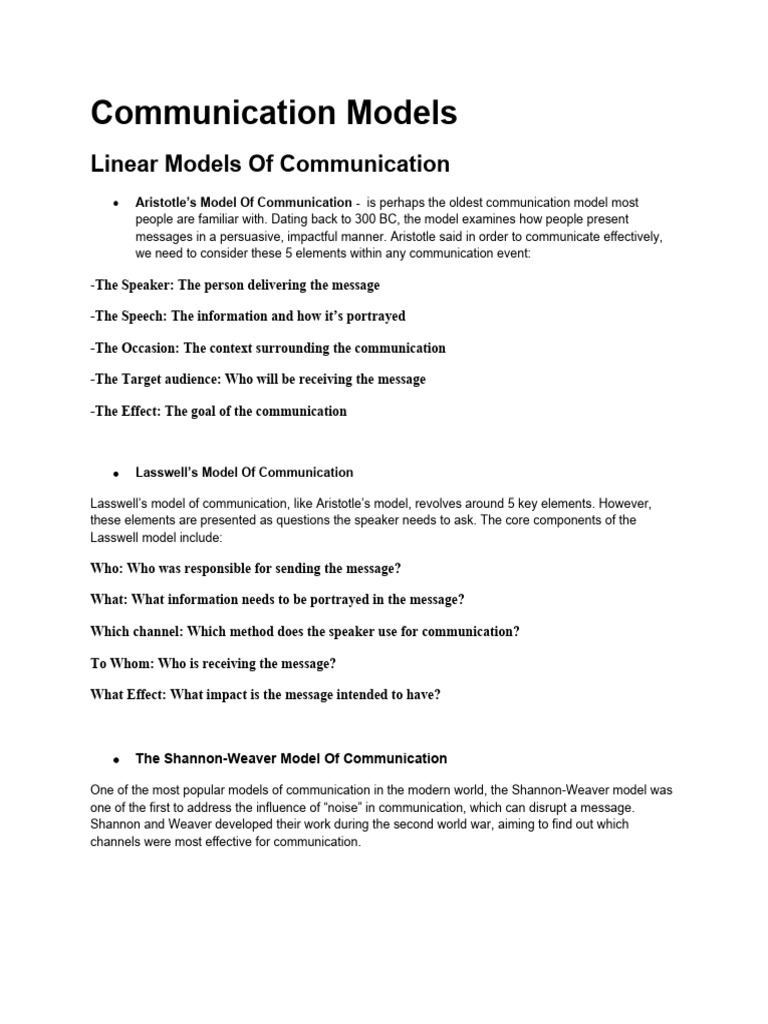 Linear Models of Communication | PDF | Communication | Psychological ...