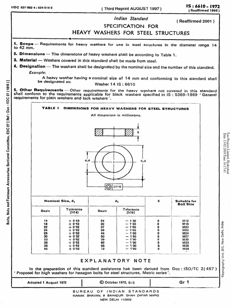 Heavy Washers: Specification FOR For Steel Structures A | PDF