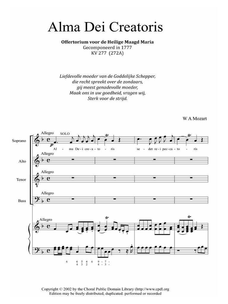 Alma Dei Creatoris KV277 (W.A. Mozart) » Sheet Music For Mixed Choir