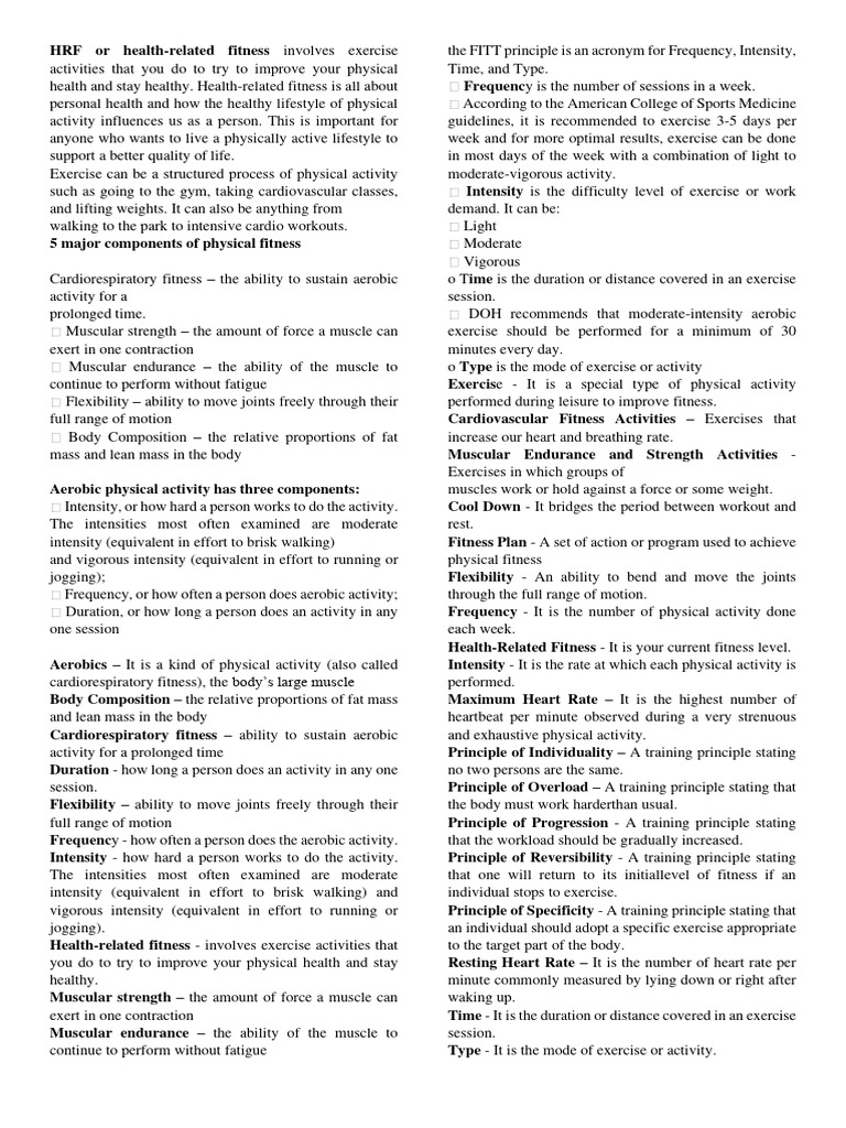 Hope 3 Notes For 1st Quarter | PDF | Physical Fitness | Aerobic Exercise