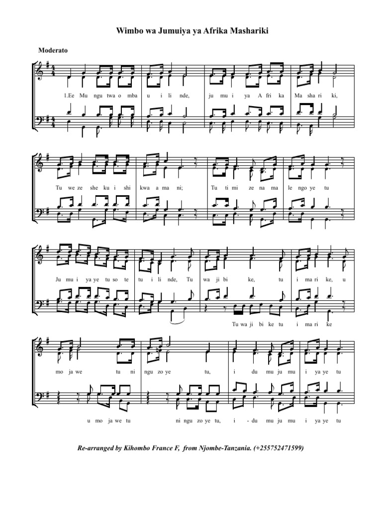 Wimbo Wa Jumuiya Ya Afrika Mashariki East Africa Community Anthem Pdf