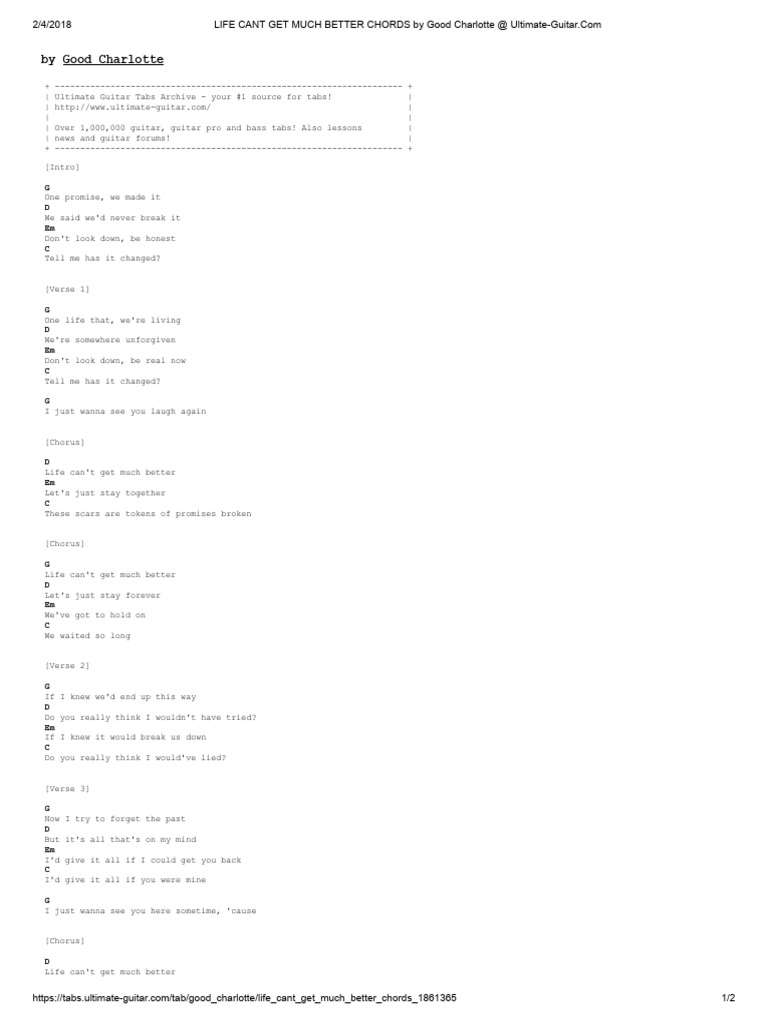 Life cant get much better chords by good charlotte pdf