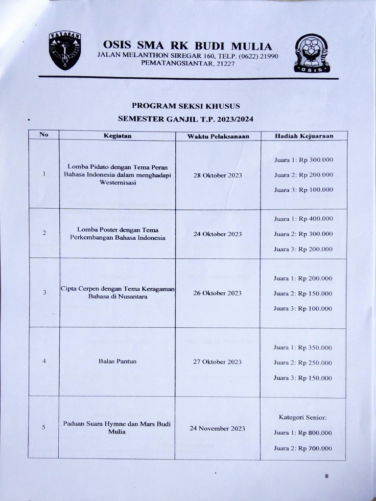 Program semester ganjil osis sma rk budi mulia pematang siantar pdf