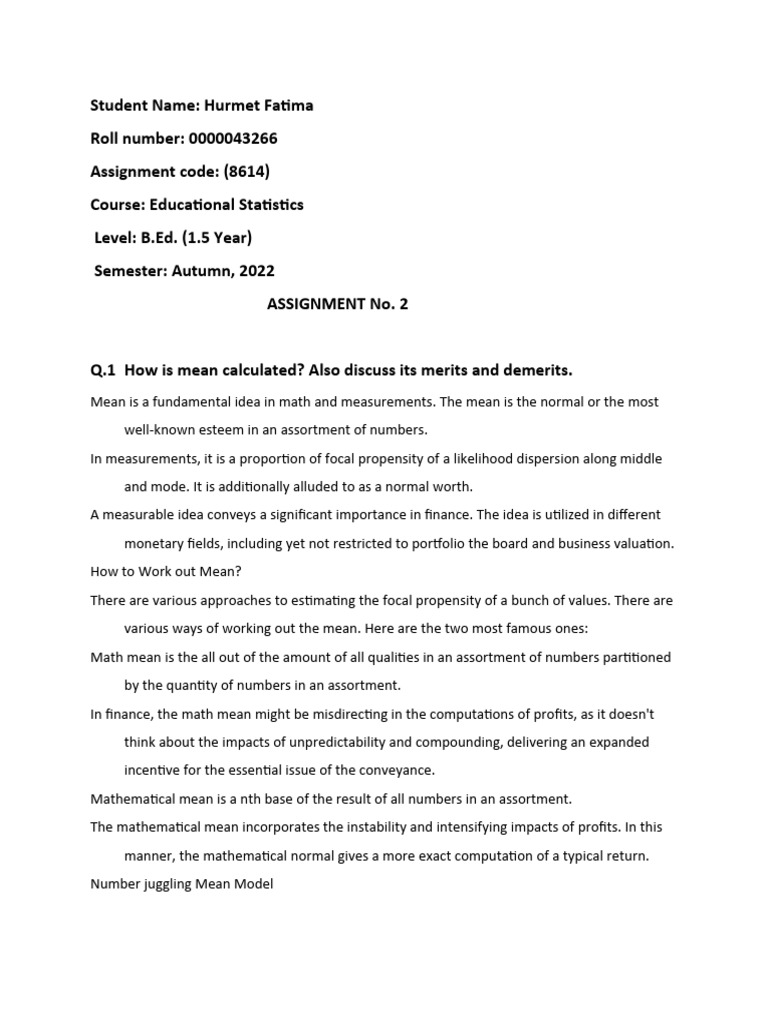 Assignment 2 Educational Statistics-8614 | PDF | Science & Mathematics