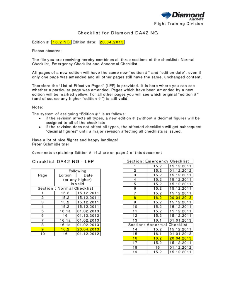 Da42 Ng Checklist Edit16 2 A4 Pdf Aircraft Flight Control System