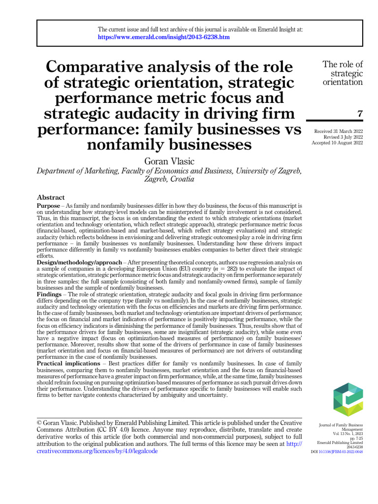 Family vs Nonfamily Business Performance Drivers | PDF | Goal ...