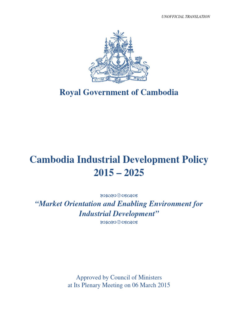 Cambodia Industrial Development Policy 20152025 PDF Economic