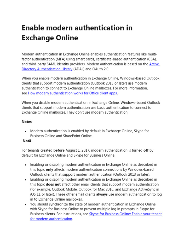 Enable Modern Auth in Exchange Online | PDF | Microsoft Exchange Server ...