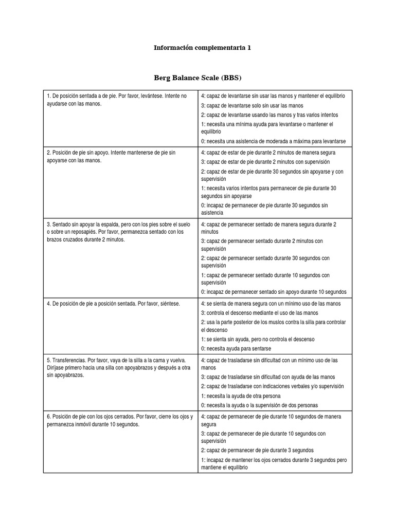 Berg Balance Scale (BBS) Adultos PDF