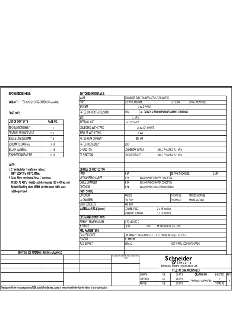 Schneider 11kV RMU Specifications | PDF | Switch | Power Engineering