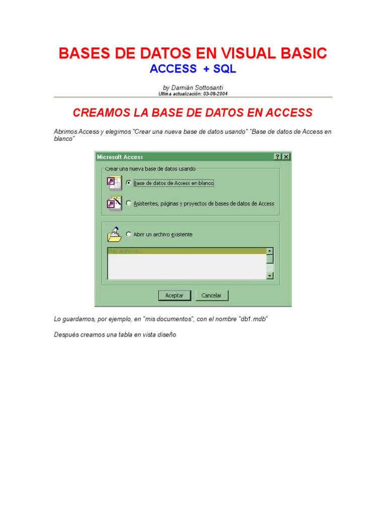 Bases de Datos en Visual Basic | PDF | SQL | Básico